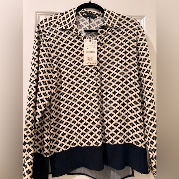 NWT ZARA Black & White Oversized Patterned Blouse - XS - Picture 1 of 13